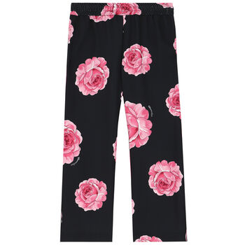 Girls Black & Pink Roses Trousers