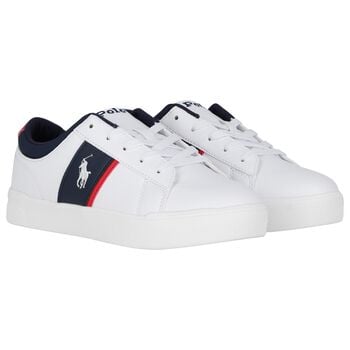 Boys White & Navy Blue Logo Trainers