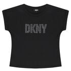 تيشيرت بنات مرصع بالشعار باللون الأسود, 1, hi-res