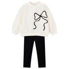 Girls Ivory & Black Bow Leggings Set, 1, hi-res