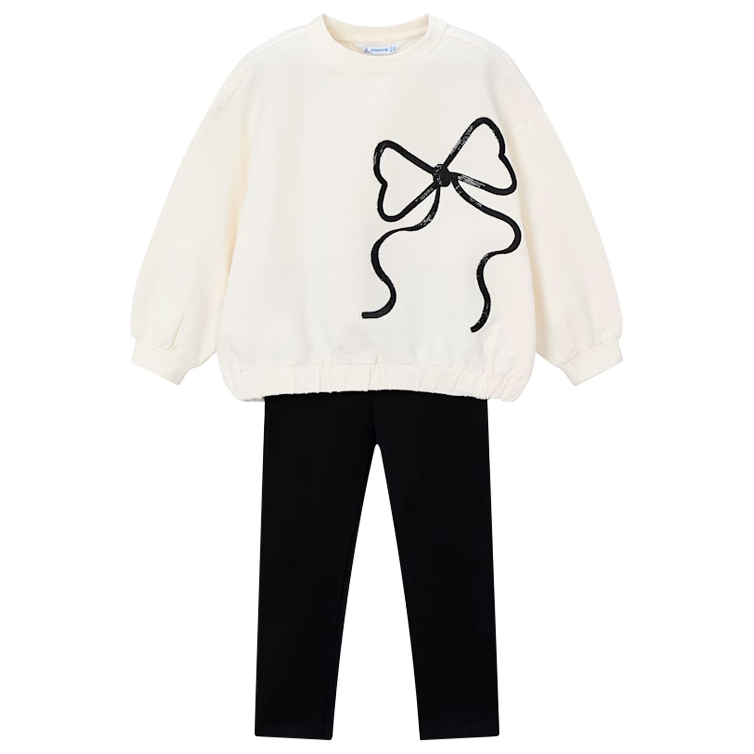 Girls Ivory & Black Bow Leggings Set, 1, hi-res