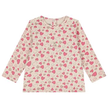 Younger Girls Beige Hearts Long Sleeve Top