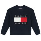 Boys Navy Blue Logo Knitted Sweater, 1, hi-res