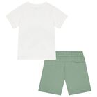 Boys White & Green Shorts Set, 1, hi-res