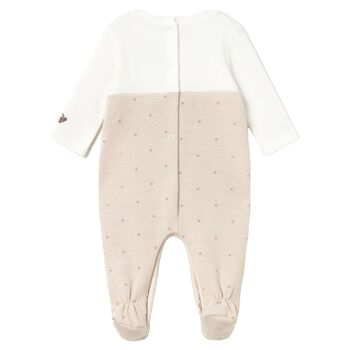 Baby Boys Ivory & Beige Polka Dot Babygrow
