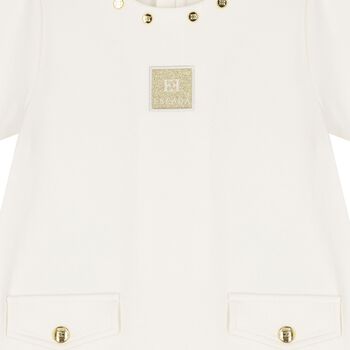 Younger Girls Ivory Logo Pleated Dress