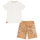 Boys White & Beige Geo Map Shorts Set, 1, hi-res