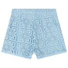Girls Blue Floral Lace Shorts, 1, hi-res