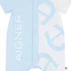 Baby Boys Blue & White Logo Romper, 1, hi-res