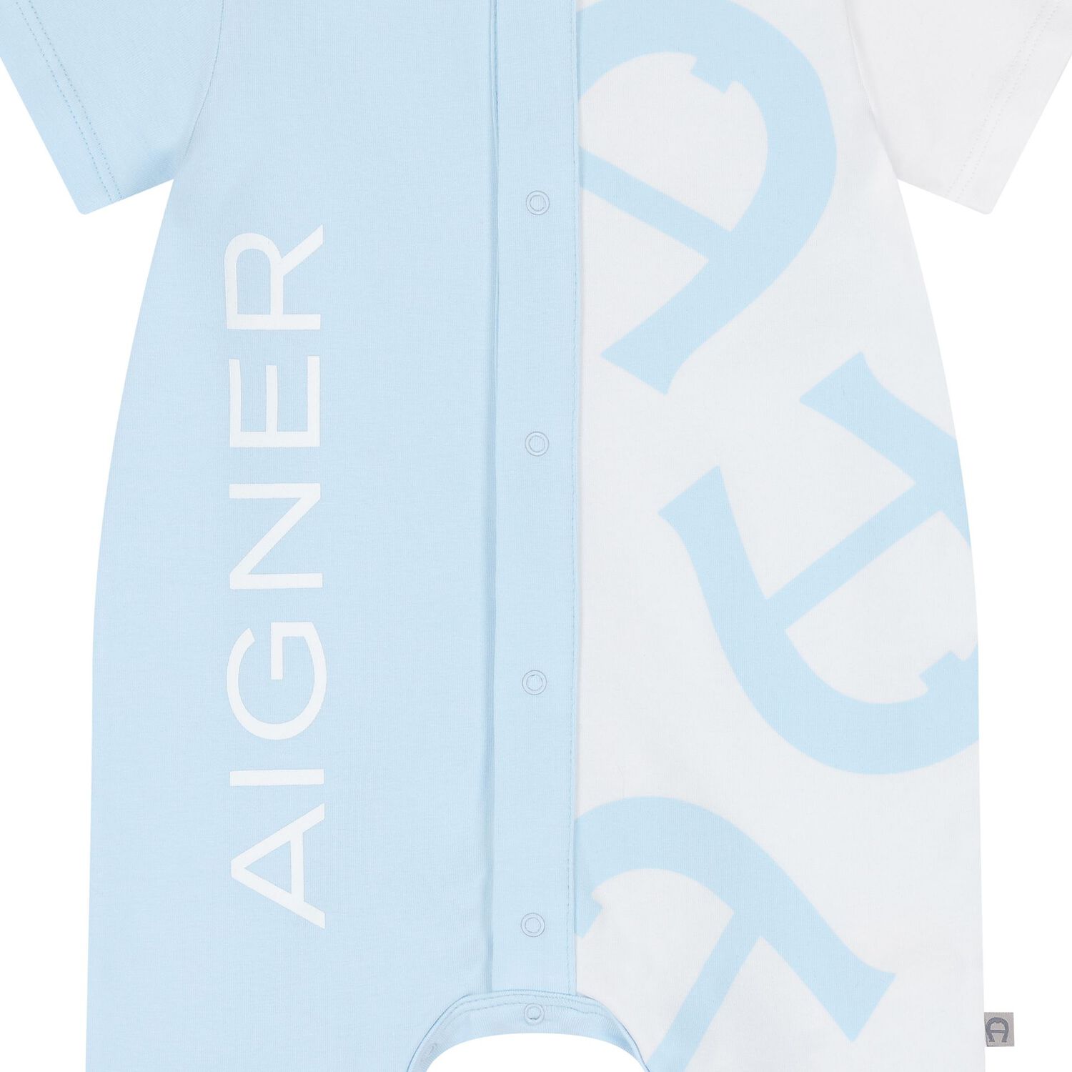 Baby Boys Blue & White Logo Romper, 1, hi-res