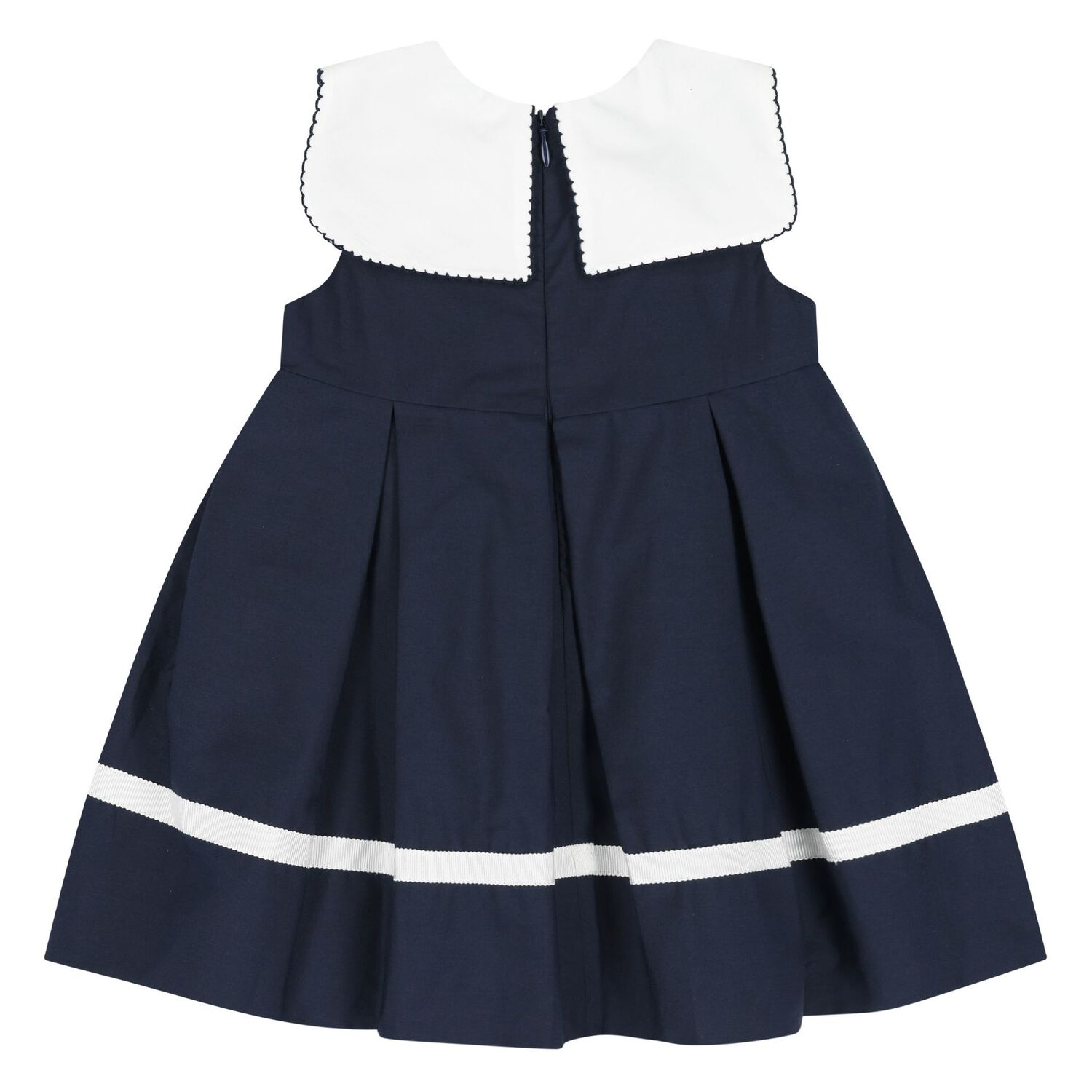 فستان بنات باللون الكحلى والابيض, 2, hi-res