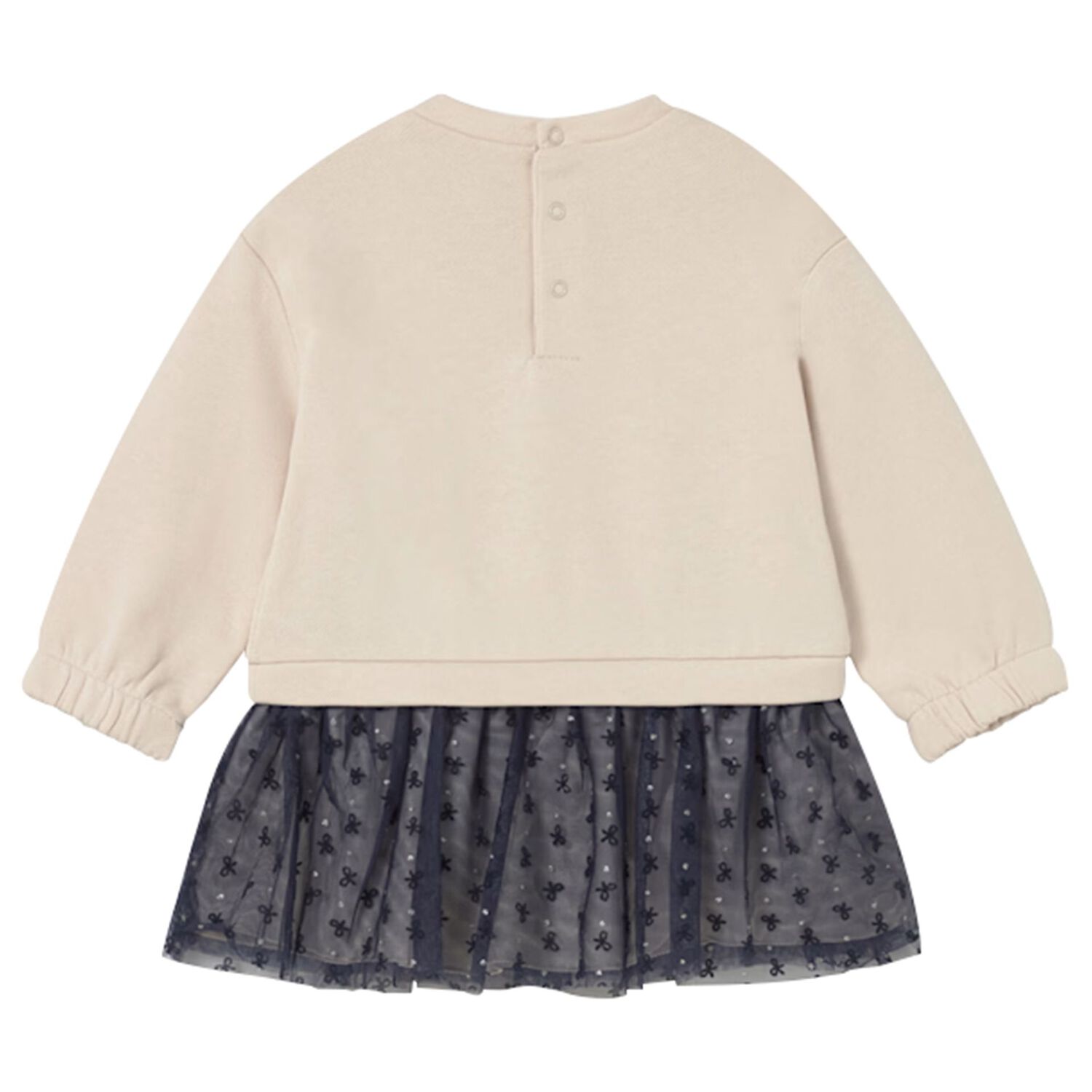 Younger Girls Beige & Navy Blue Star Dress, 2, hi-res image number null