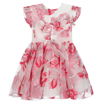 Girls Pink & White Organza Dress