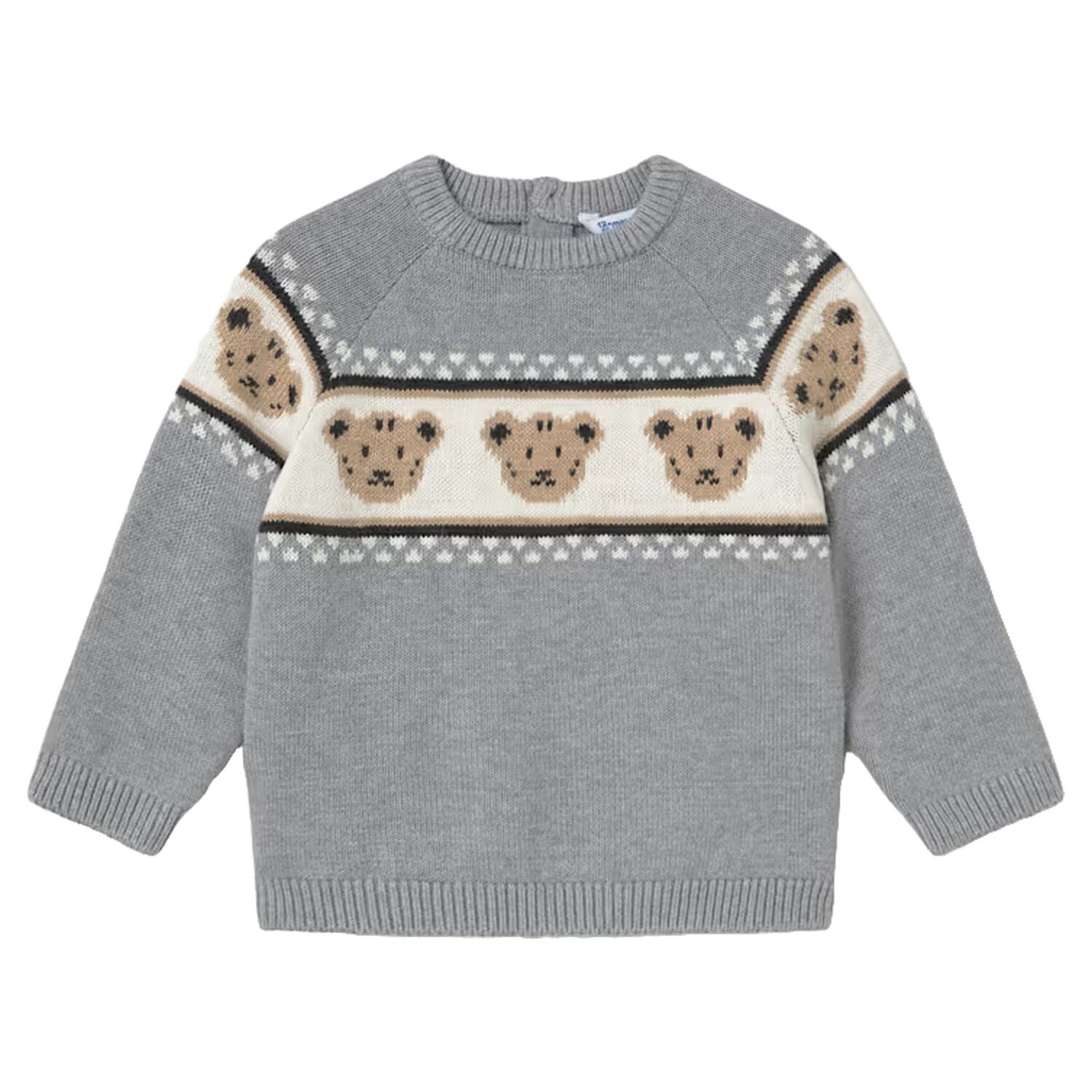 Younger Boys Grey Teddy Bear Knitted Jumper, 1, hi-res