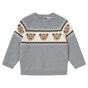 Younger Boys Grey Teddy Bear Knitted Jumper