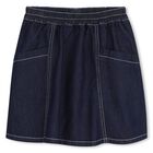 Girls Navy Blue Denim Logo Skirt, 1, hi-res