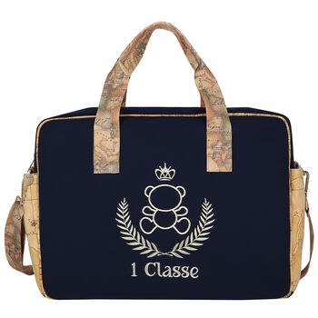 Navy Blue & Beige Geo Map Bear Changing Bag