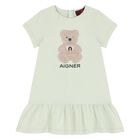 Younger Girls Green Teddy Bear Logo Dress, 2, hi-res