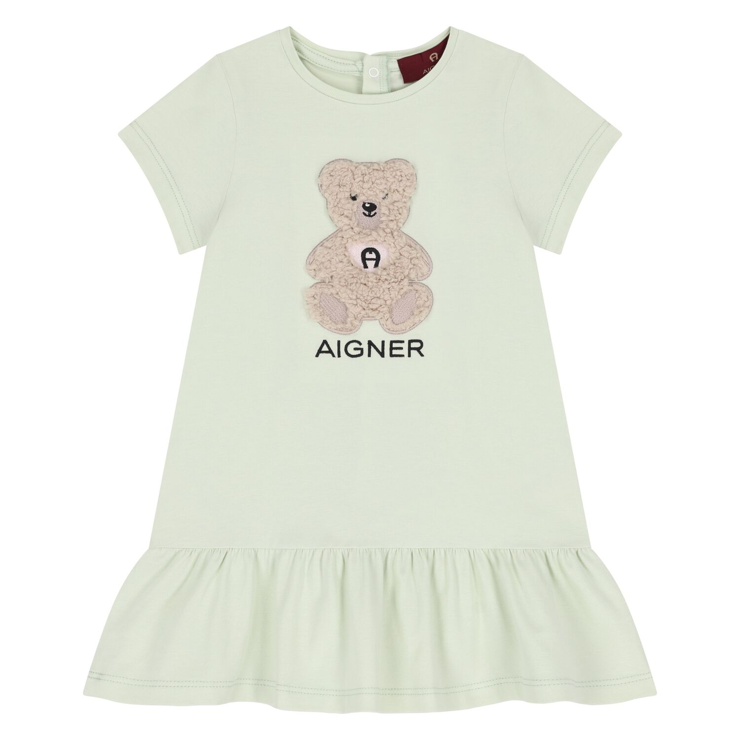 Younger Girls Green Teddy Bear Logo Dress, 2, hi-res
