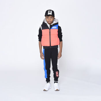 Boys Coral & Black Reversible Logo Gilet