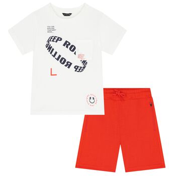 Boys White & Red Shorts Set