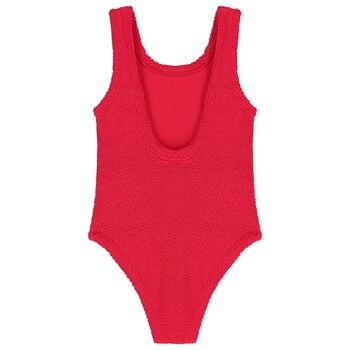 بدلة سباحة من القماش المرن والمجعد باللون الأحمر للبنات