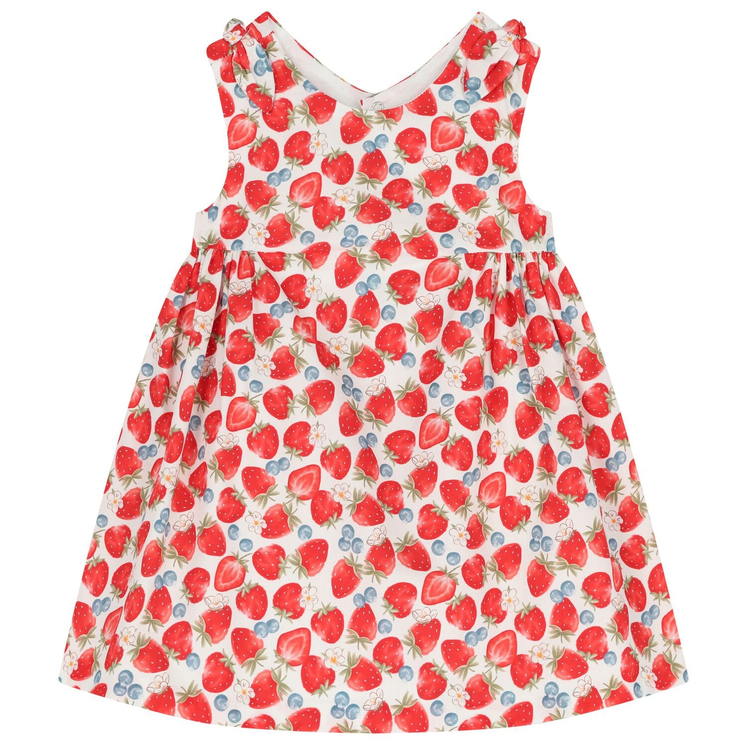 Baby Girls White & Red Strawberry Dress, 2, hi-res