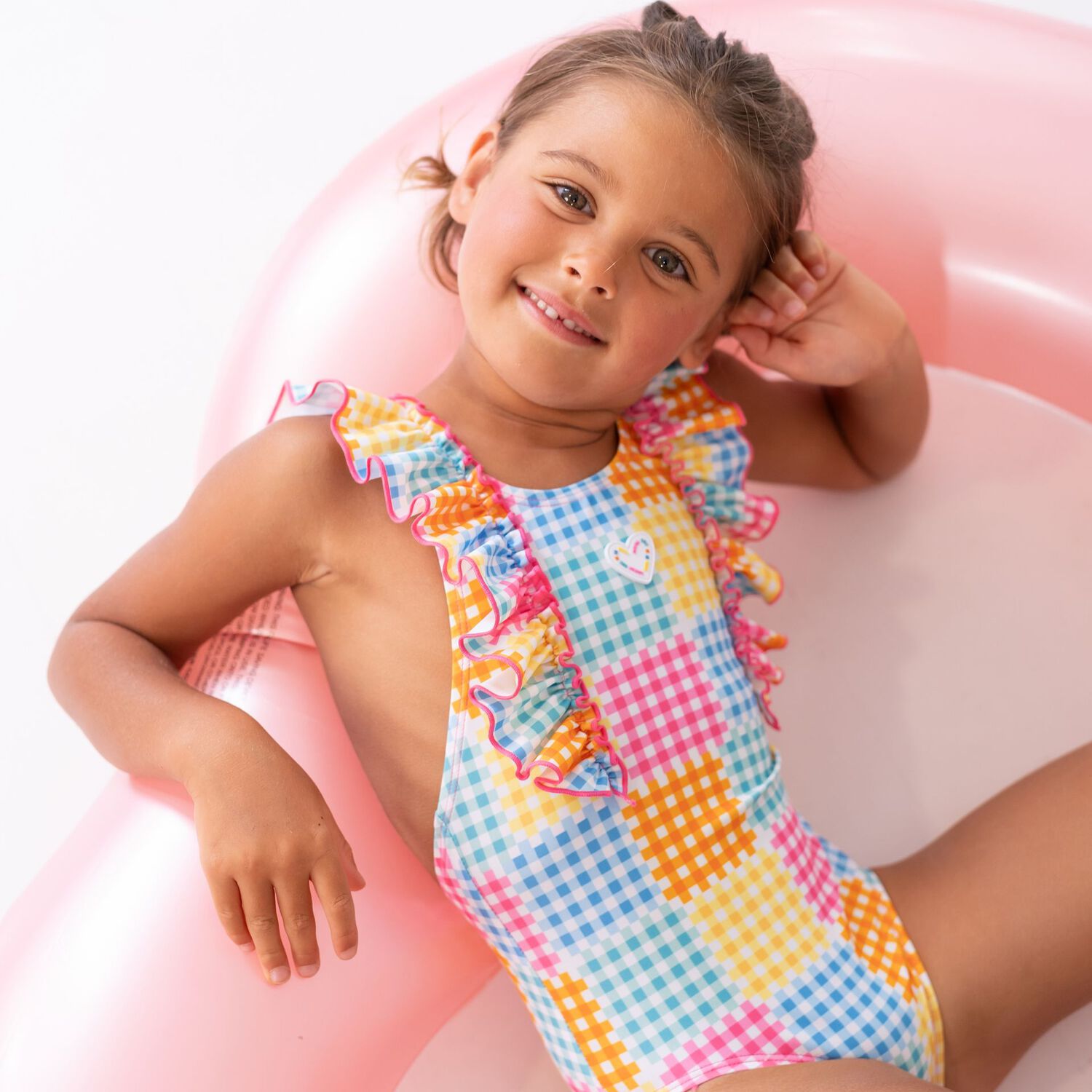 Girls Multi-Color Gingham Swimsuit, 1, hi-res image number null