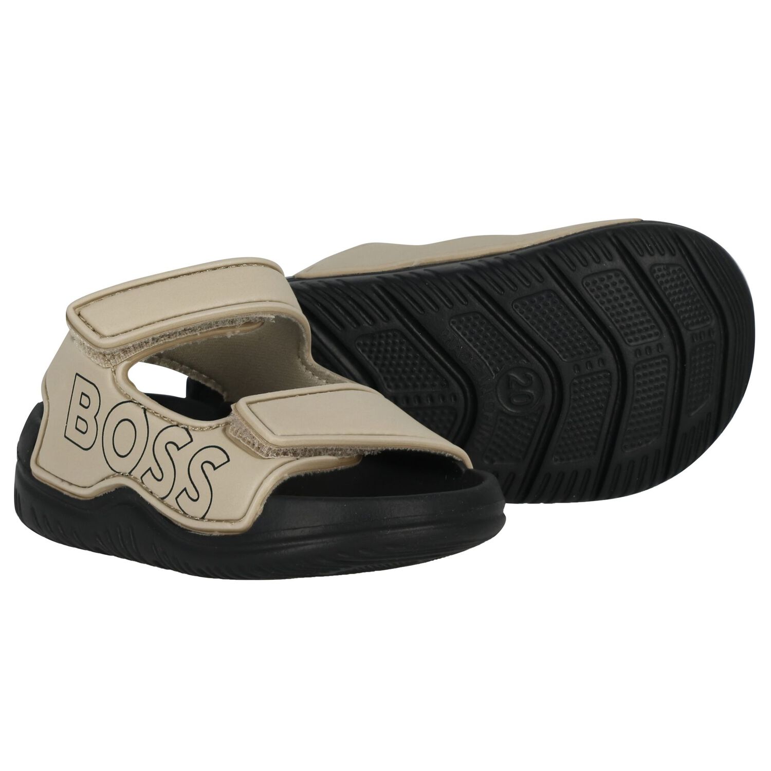 Boys Beige & Black Logo Sandals, 2, hi-res