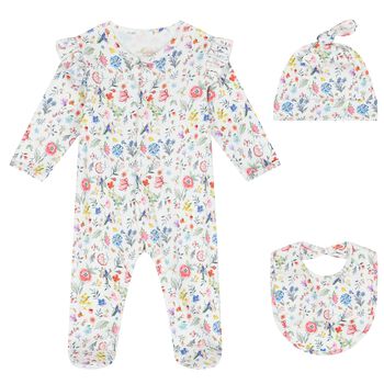 Baby Girls White Floral Babygrow Set