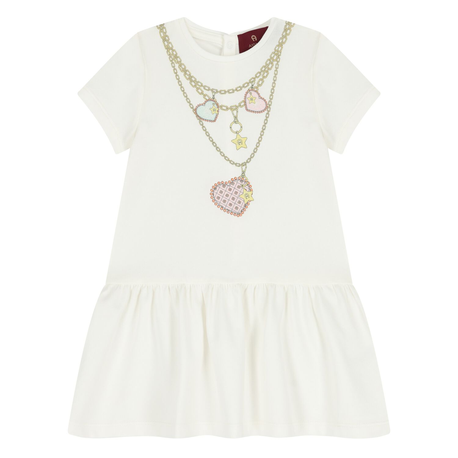 Younger Girls Ivory Necklace Logo Dress, 1, hi-res