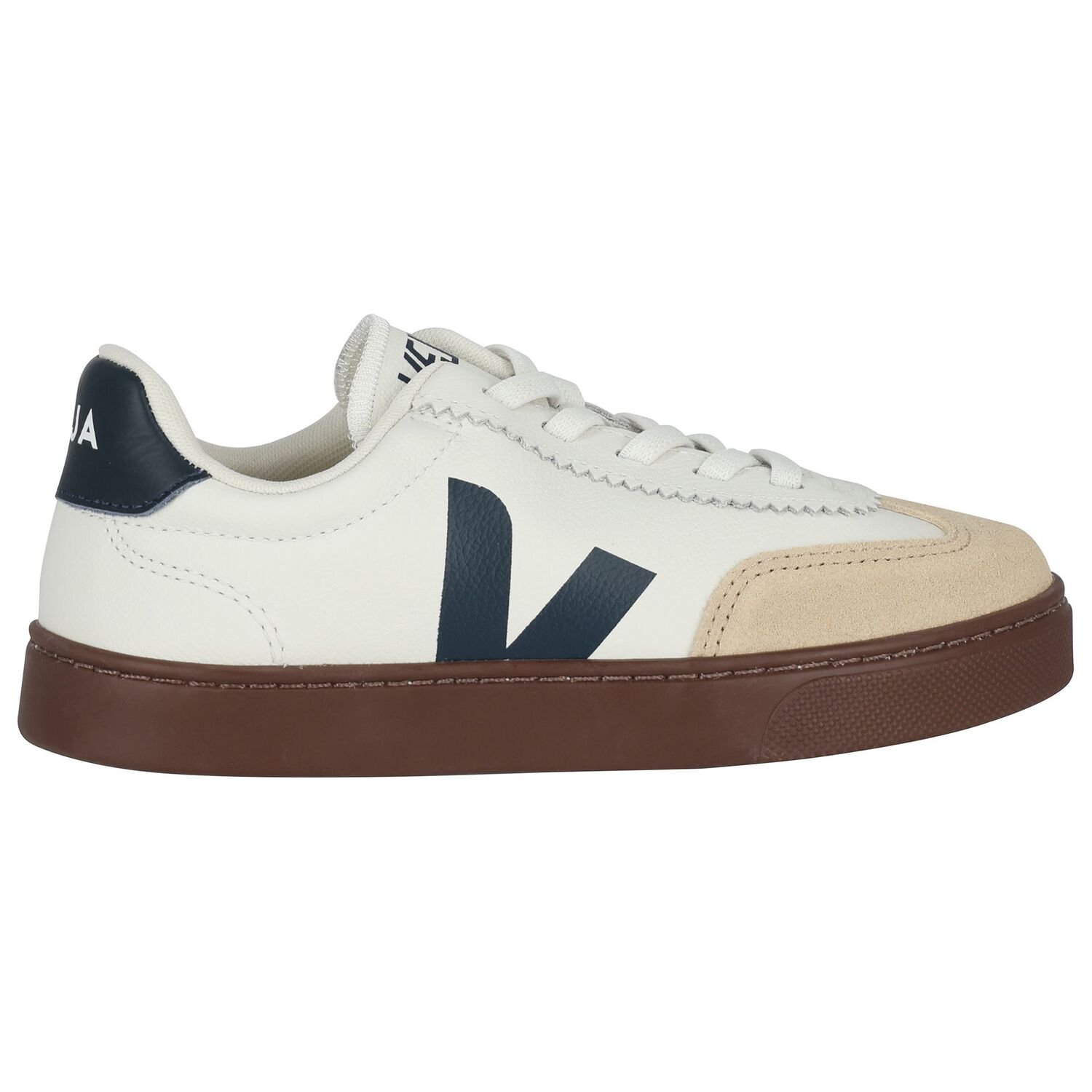 White & Beige Leather Trainers, 1, hi-res