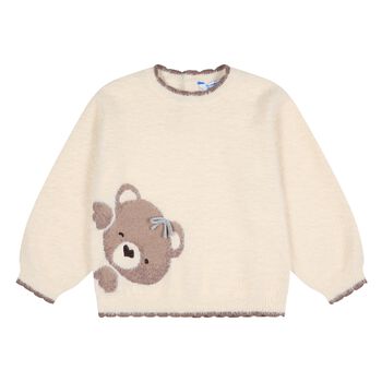 Younger Girls Beige Teddy Bear Jumper
