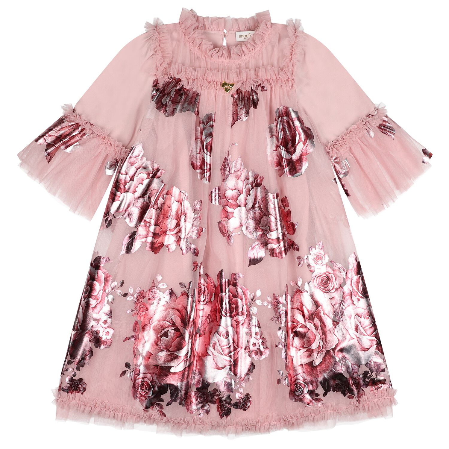 Girls Pink Tulle Floral Kristi Dress, 2, hi-res