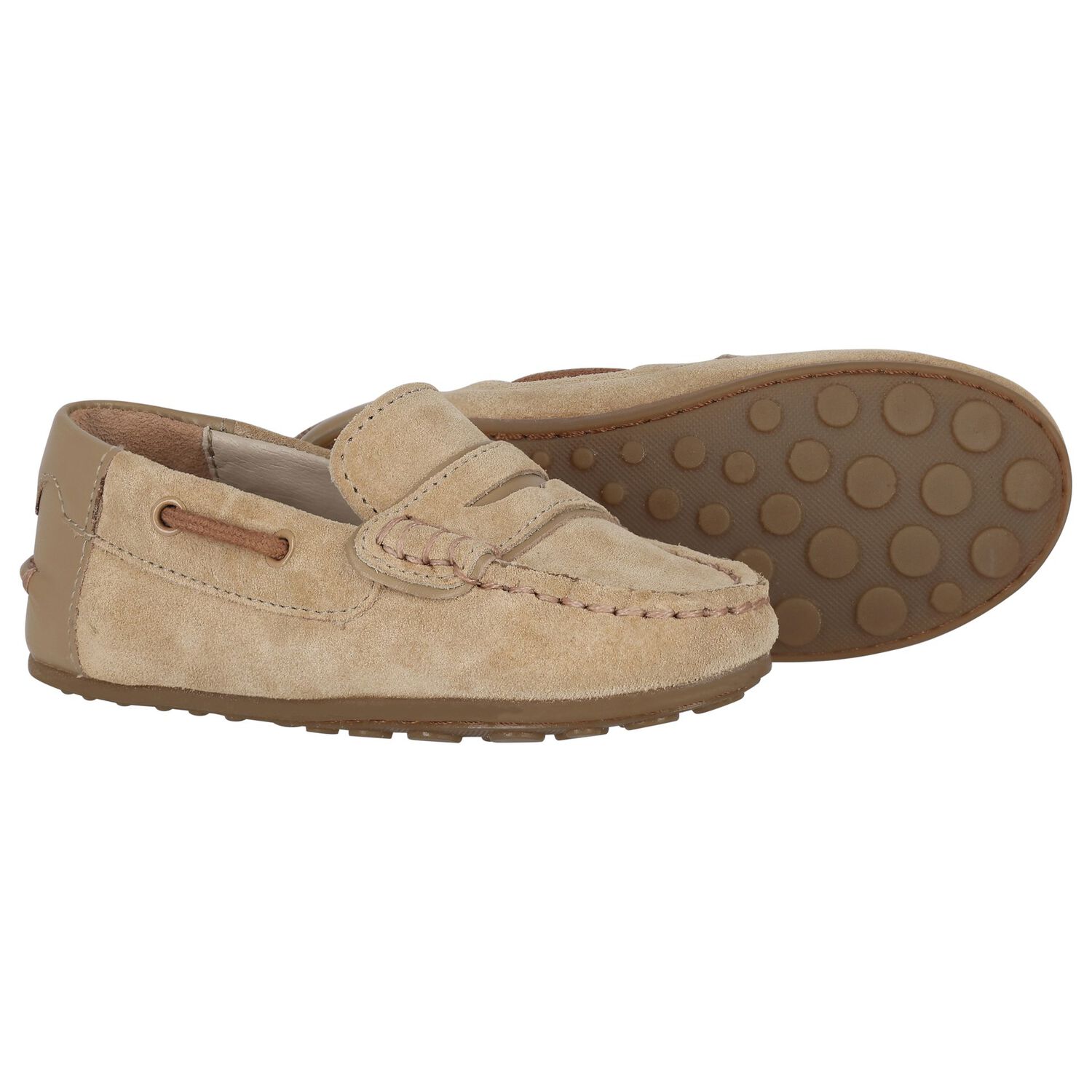 Younger Boys Beige Suede Leather Moccasins, 2, hi-res