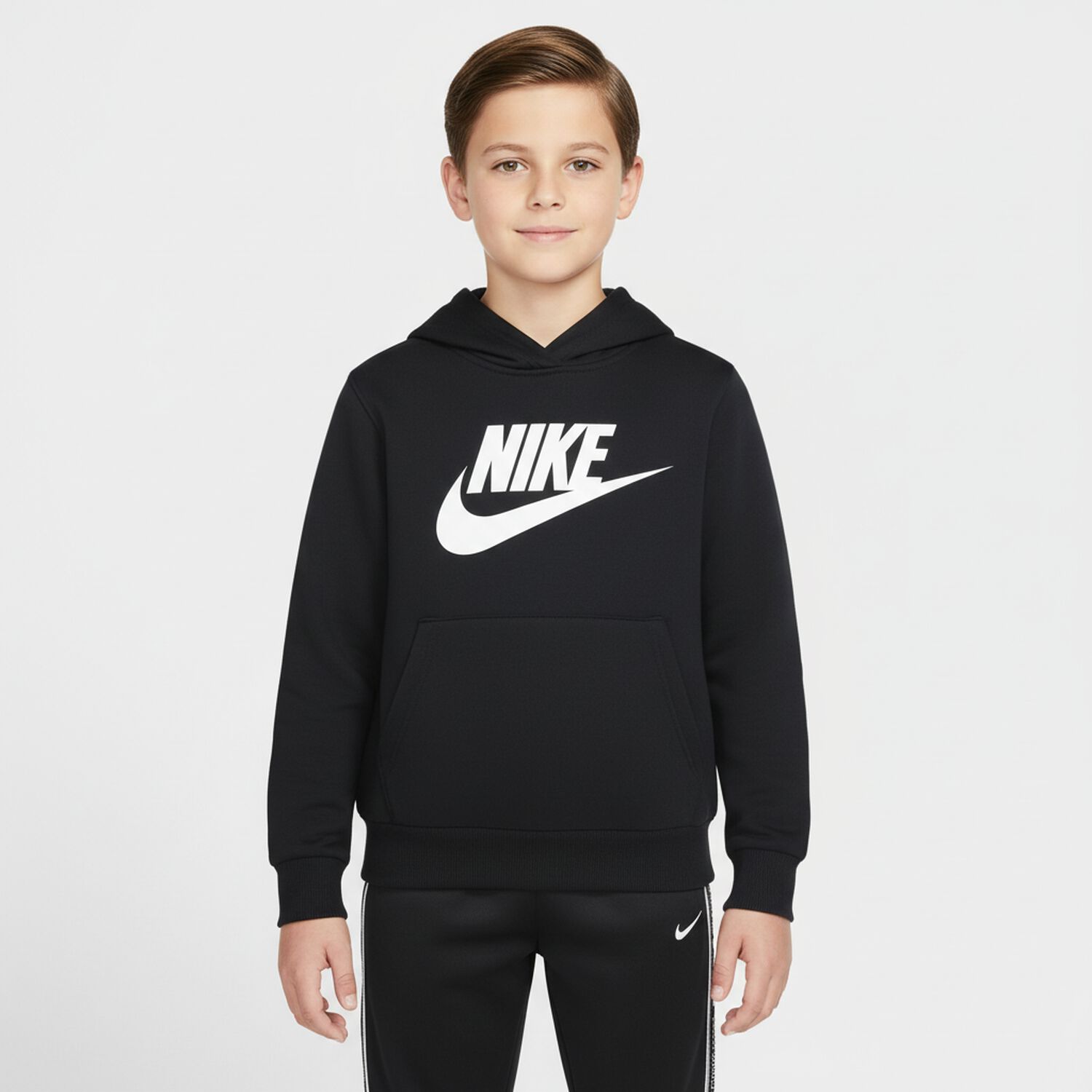 بلوزة بغطاء رأس وشعار باللون الأسود, 1, hi-res