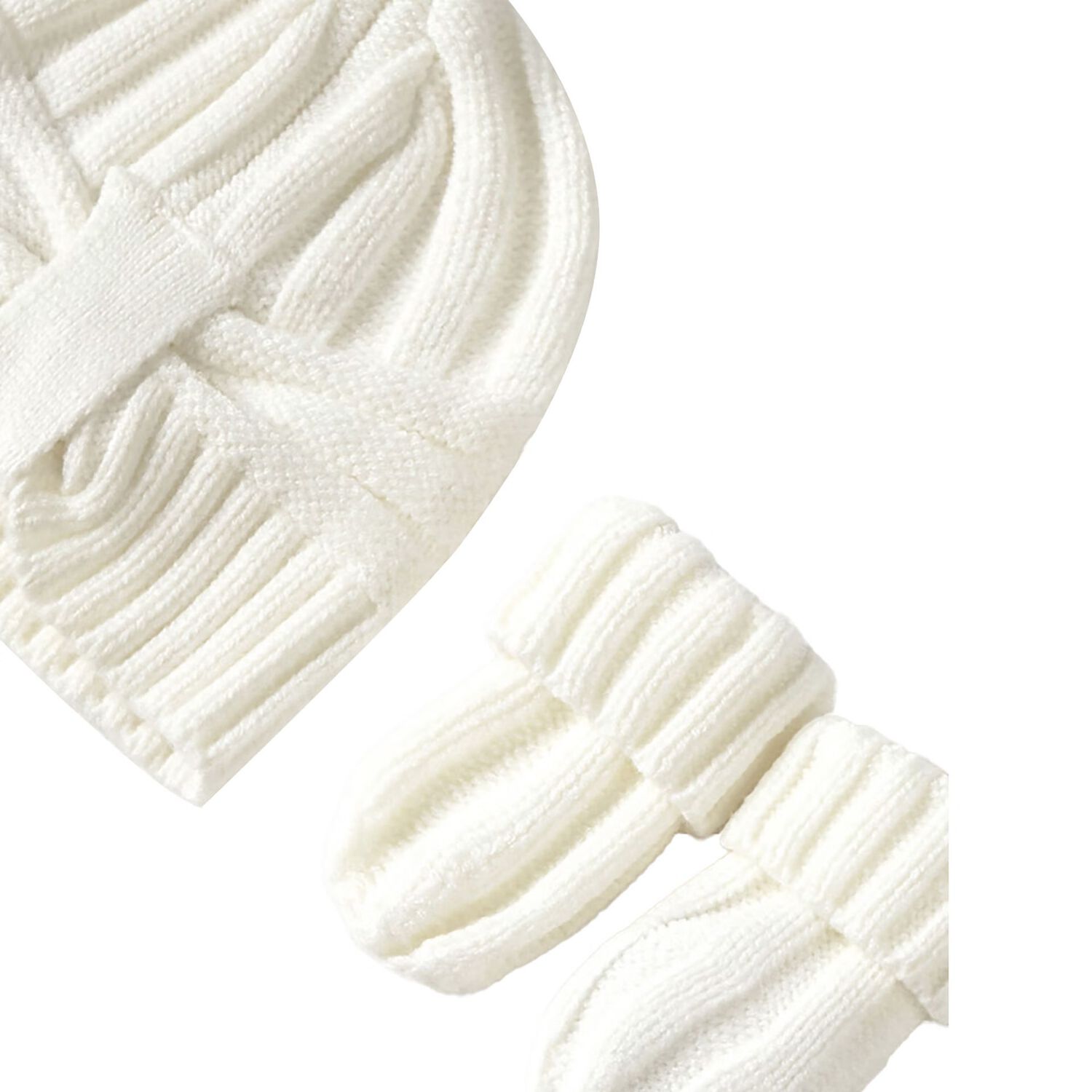 Baby Girls Ivory Knitted Hat & Mittens Set, 1, hi-res