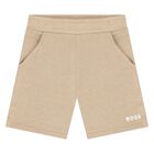 طقم شورت بالشعار باللونين الأبيض والبيج للأولاد  , 1, hi-res