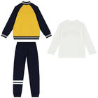 Boys Yellow, Navy Blue & White 3 Piece Tracksuit, 1, hi-res