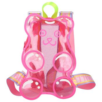Girls Pink Teddy Bear Transparent Backpack