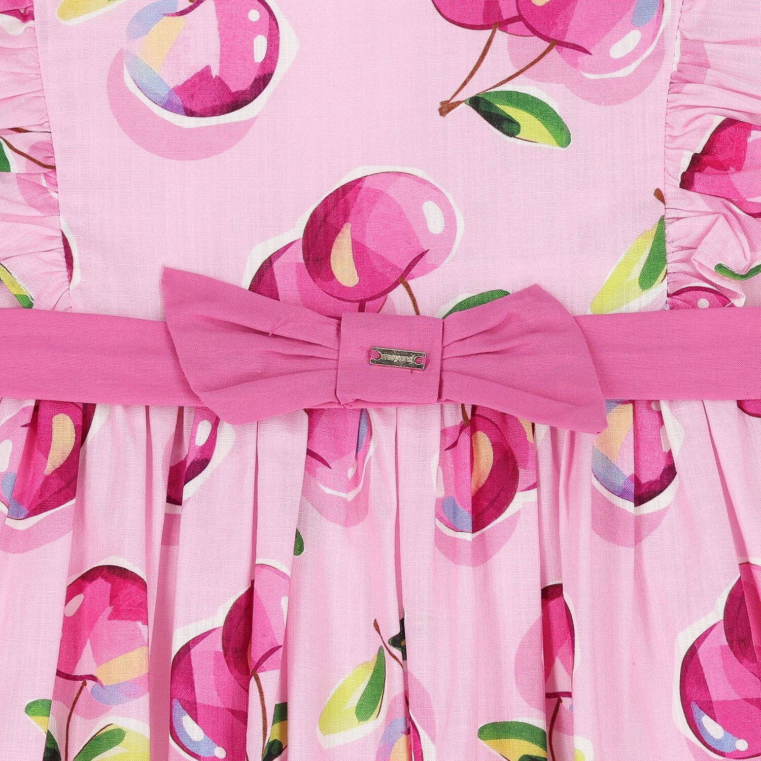 Younger Girls Pink Cherry Dress, 1, hi-res