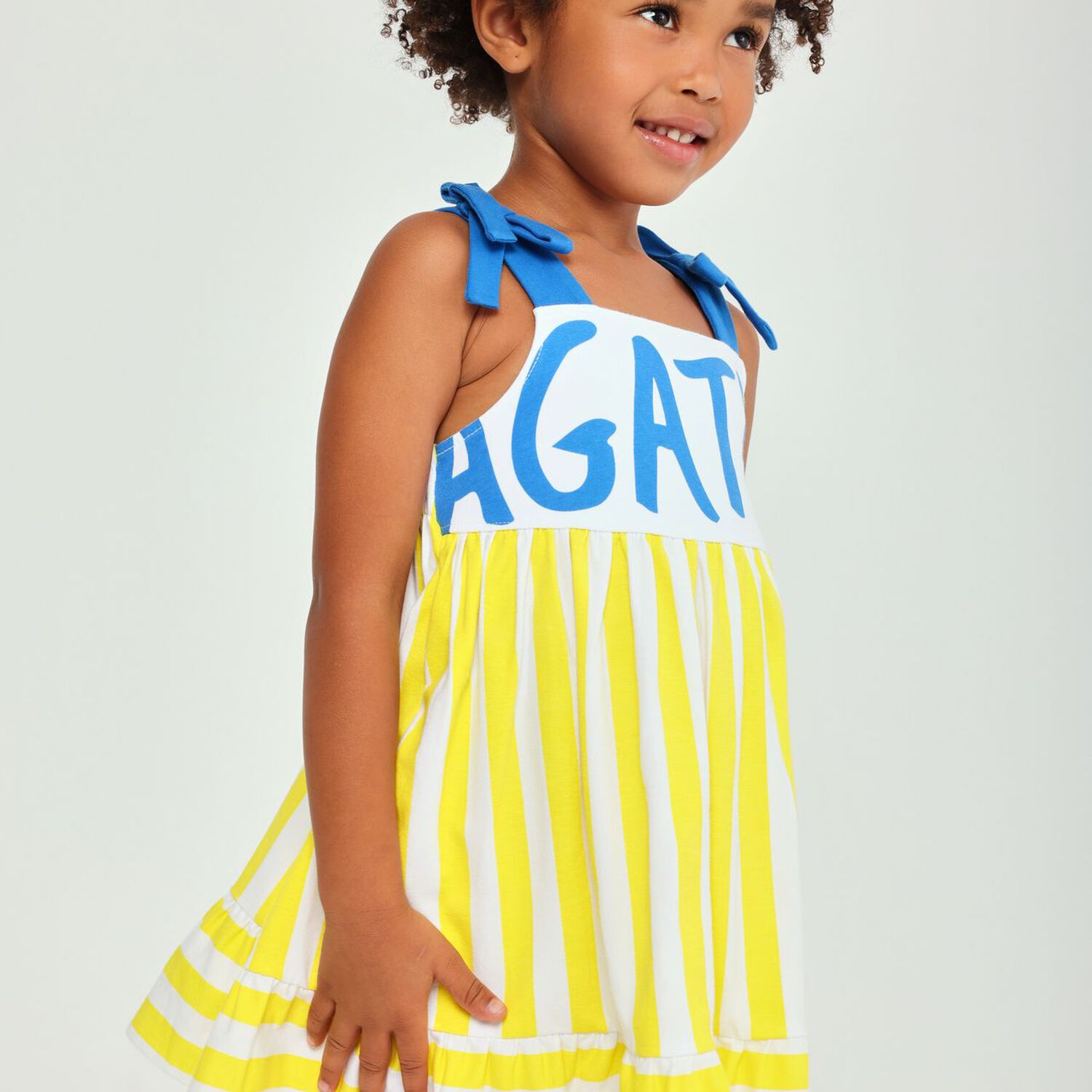 Girls White, Yellow & Blue Logo Dress, 1, hi-res