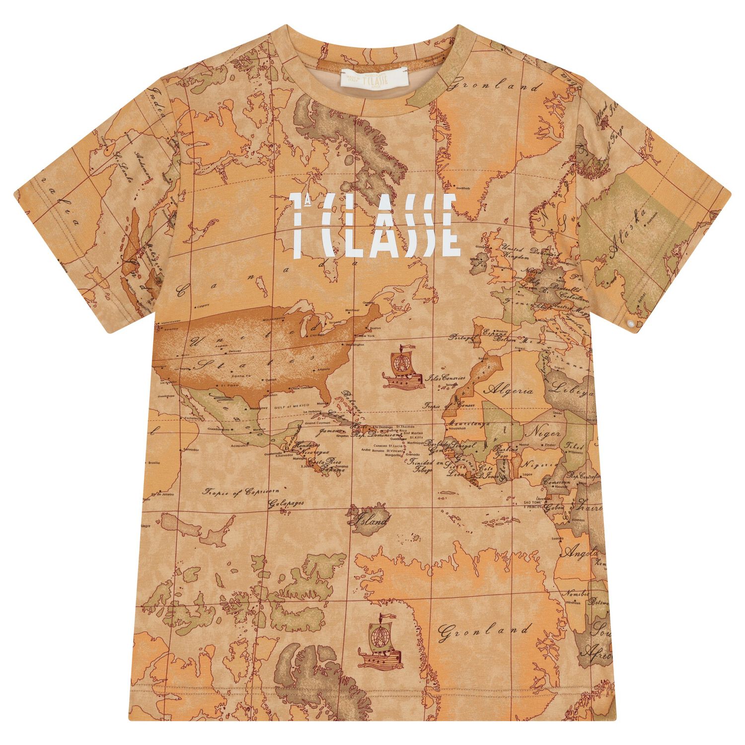 Boys Beige Geo Map T-Shirt, 1, hi-res