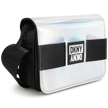 Girls Black Iridescent Logo Crossbody Bag