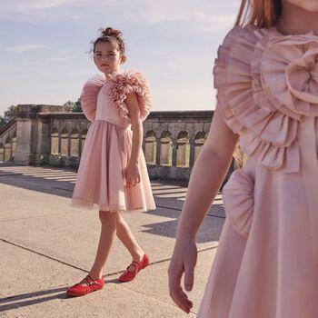 Girls Pink Tulle Ruffle Dress