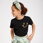 Girls Black Happy Face T-Shirt, 1, hi-res