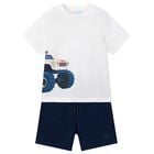Boys White & Navy Blue Shorts Set, 3, hi-res