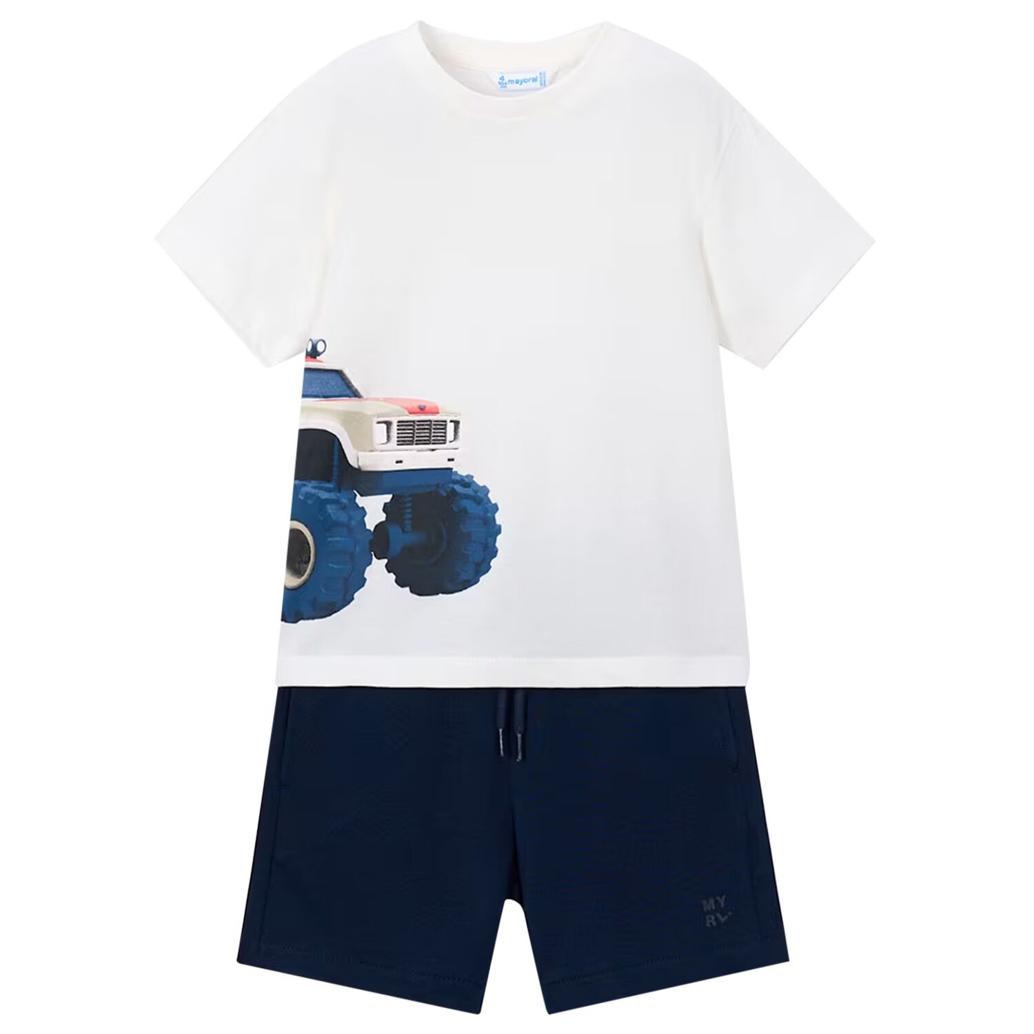 Boys White & Navy Blue Shorts Set, 3, hi-res
