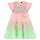 Girls Pink & Green Embellished Dress, 1, hi-res