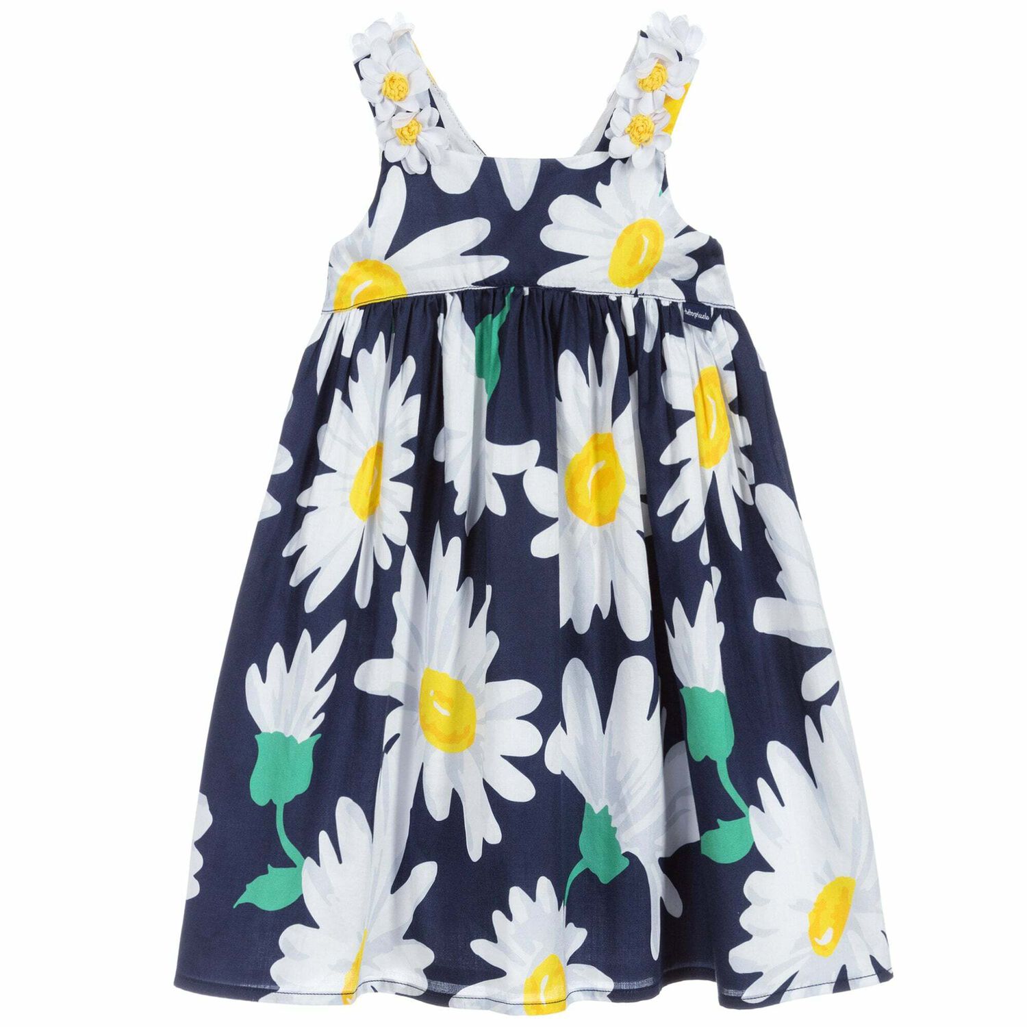 Younger Girls Blue Diasy Print Dress, 1, hi-res